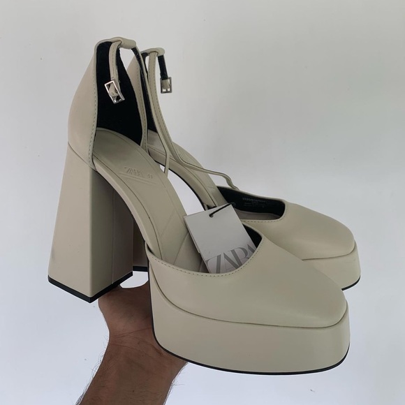 Zara Off White Chunky High Heeled Platform Shoes - Picture 13 of 17